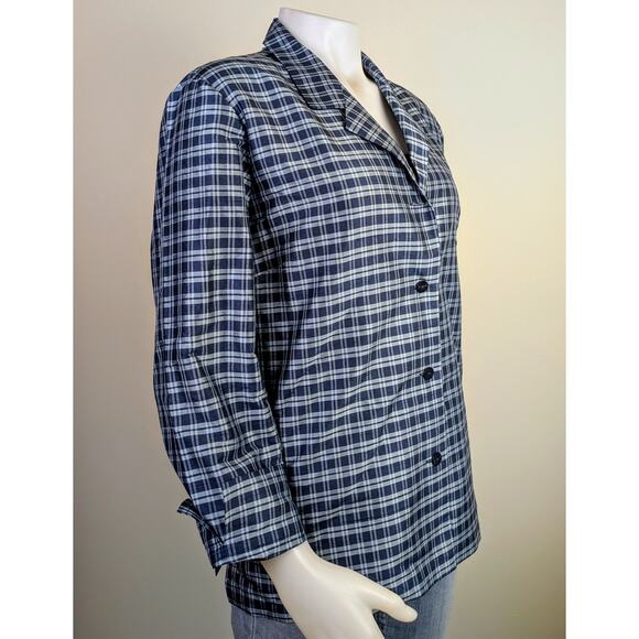 NEW Josephine Chaus Distinctive Charm SILK Blue Gray Check Button Blazer Size 12 - Picture 4 of 9